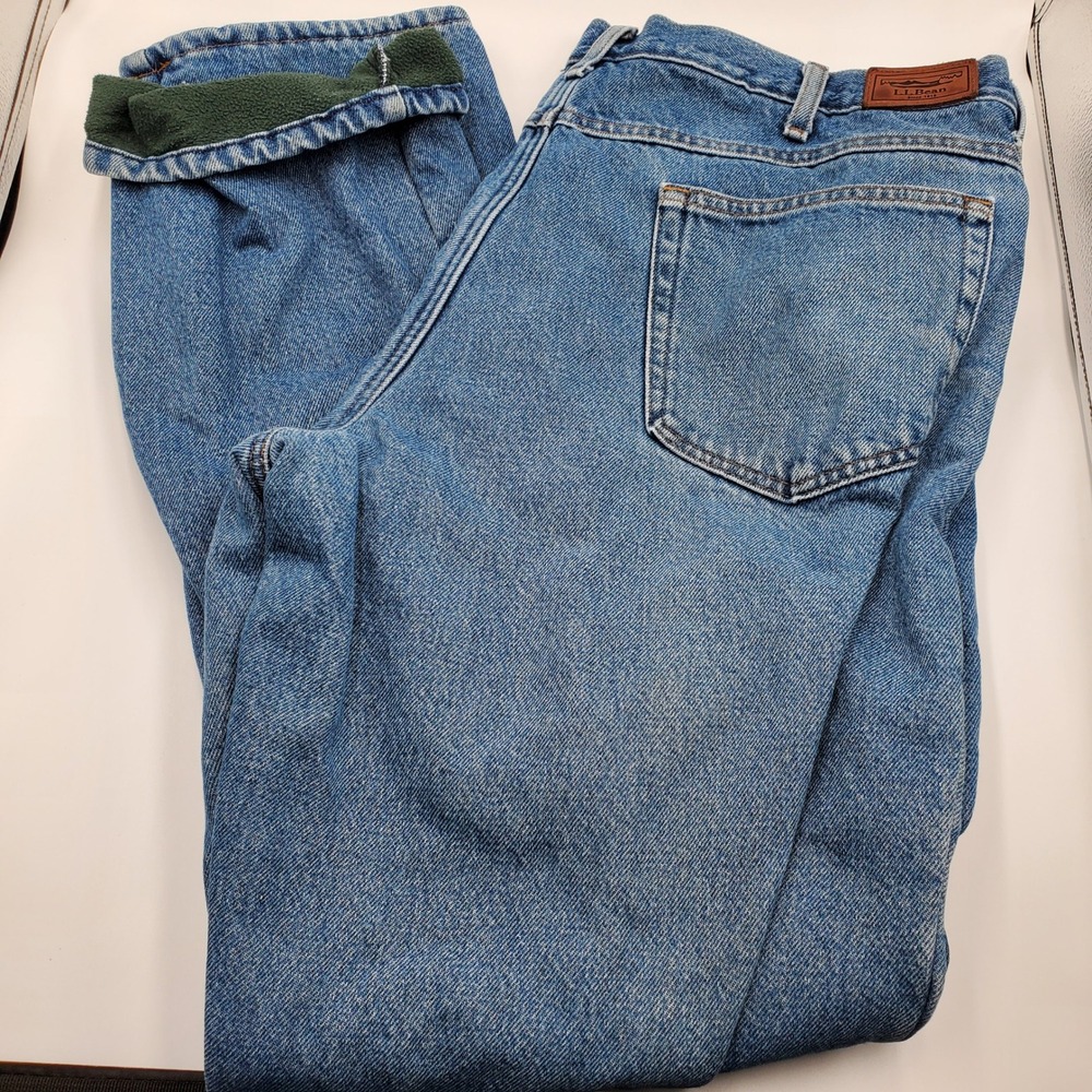 LL Bean Classic Fit Fleece Lined Jeans Mens 40x34(33) Medium Wash Blue 162343